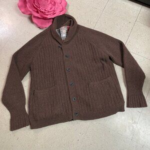 DULUTH TRADING CO Cardigan Brown‎ Woolpaca Shawl Collar Sweater Pockets
